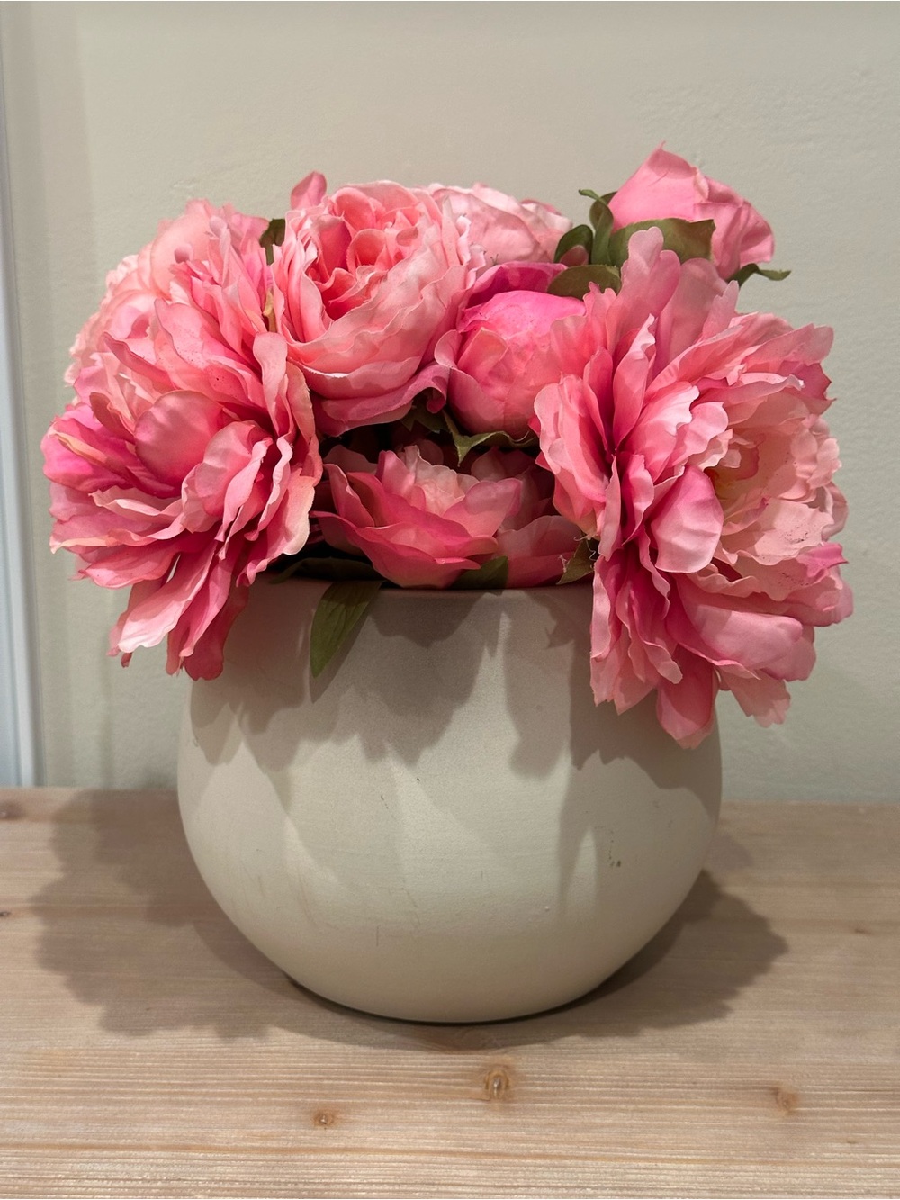 Pink Peony Artificial Floral Arrangement in White Ceramic Pot